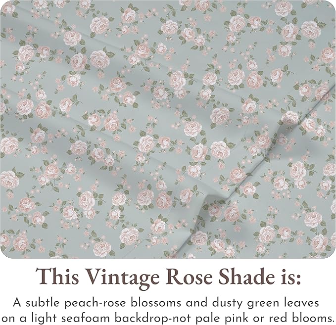 California Design Den Sheet Set Rose King Size Bed Sheets, Deep Pocket King Sheets & Pillowcase Set, Soft Sateen Weave - Vintage Rose