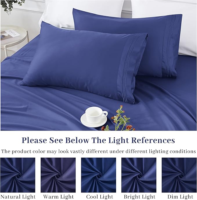 YIYEA California King Pillow Cases Set of 4, Ultra Soft 1800TC Hotel Quality Double Brushed Microfiber Embroidered Pillowcases, Envelope Closure, Fade Resistant (20"x40", Navy)