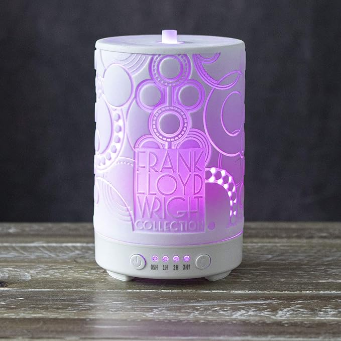 Frank Lloyd Wright Collection Design Inspired Porcelain Aroma Diffusers for Essential Oils 4 Timer Color Changing LED Night Light Auto Off (OYA Carving)