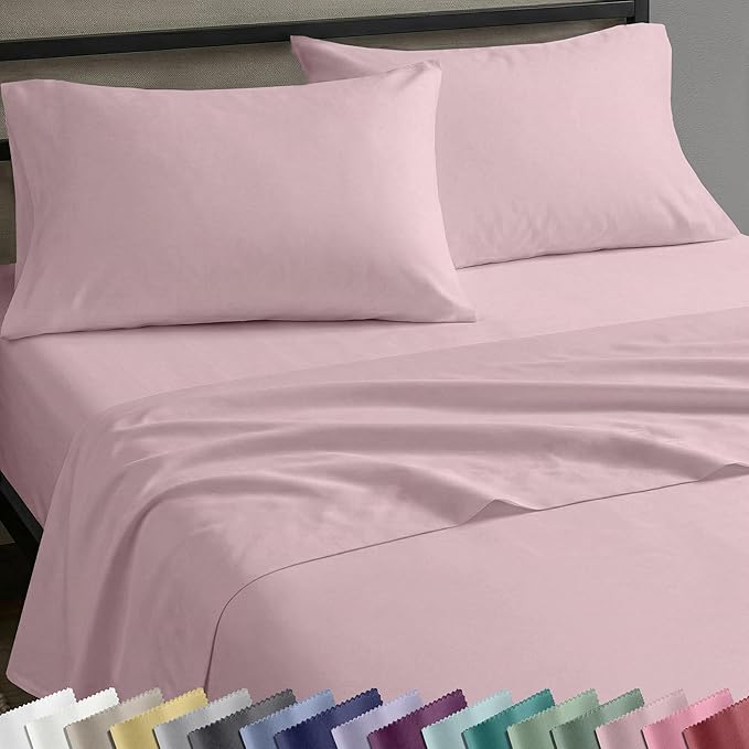 California Design Den King Size Sheets Set - Natural 100% Cotton Bed Sheets King Size with Deep Pockets, Soft Sateen Weave, Breathable and Durable Bedding Set (Pink)
