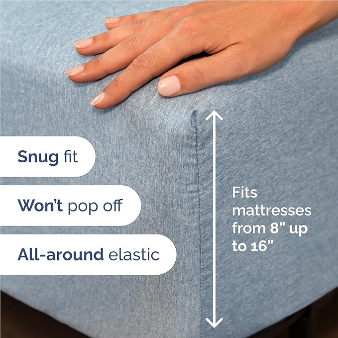 Full Size 4 Piece Sheet Set - Comfy Breathable & Cooling Sheets - Hotel Luxury Bed Sheets for Women & Men - Deep Pockets, Easy-Fit, Soft & Wrinkle Free Sheets - Heathered Blue Oeko-Tex Bed Sheet Set