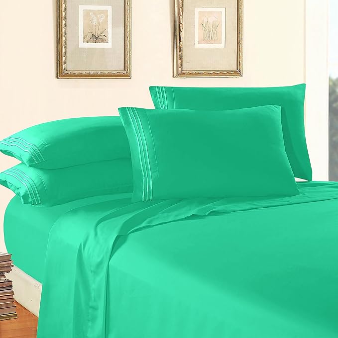 Elegant Comfort Luxury 1500 Premium Hotel Quality Microfiber 4-Piece Sheet Set - Wrinkle Resistant, All Around Elastic Fitted Sheet, Deep Pocket up to 16", Queen, Paradise Teal