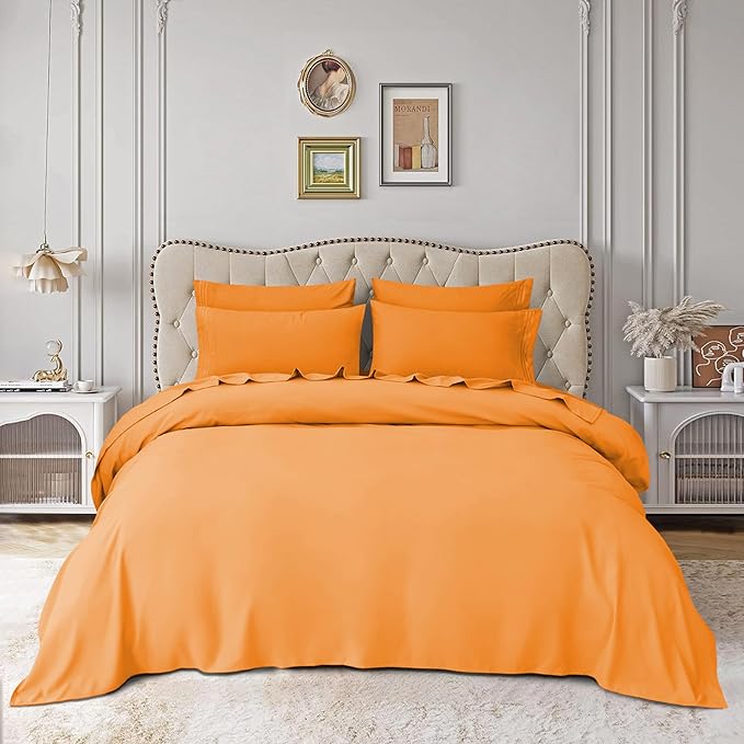 Mocassi Luxury California King 4-Piece Sheet Set - 1800 Premium Hotel Quality - Easy-Fit, Wrinkle, Fade Resistant Bed Sheets and Pillowcases - All Around Elastic Fitted Sheet, Deep Pocket, Orange