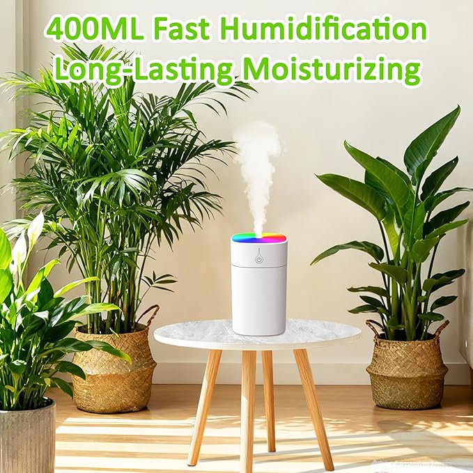 Portable Small Humidifiers for Bedroom, 3L Aroma Diffuser for Home Personal Desktop Plant Humidifier Indoor Fragrance Aroma Diffuser with 2 Modes, Night Light and Auto-Off