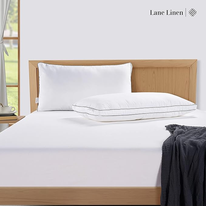 LANE LINEN Bed Pillows Standard Size Set of 2-20"x26" Medium Firm Down Alternative Pillows for Sleeping, Hotel Quality Back Stomach or Side Sleeper Pillow, Cooling Soft Breathable Easy Care - White