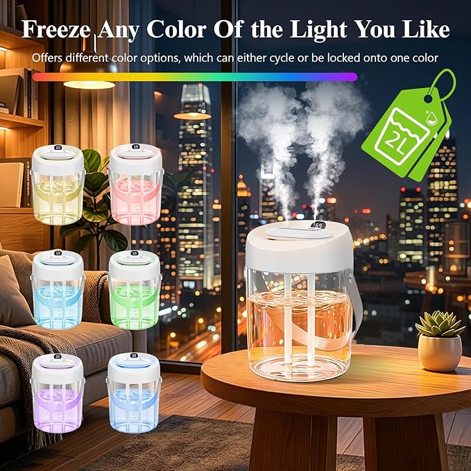 Portable Small Humidifiers for Bedroom, Aroma Diffuser for Home Personal Desktop Plant Humidifier Indoor Fragrance Aroma Diffuser with 2 Modes, Night Light and Auto-Off