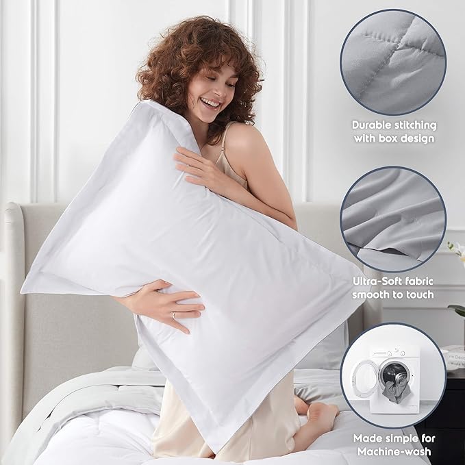 Nestl 7 Piece Twin Comforter Set – White Reversible Bed in a Bag – Complete Twin Size Bedding Set with Sheets, Set of 2 Down Alternative Pillows, Pillowcase and Sham