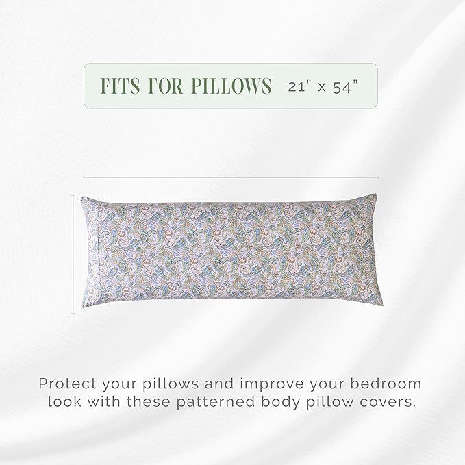 Elegant Comfort Ultra Soft 1-Piece Set Floral Print Pillowcases - 1500 Premium Hotel Quality Microfiber, Soft and Smooth Hidden Zipper Closure 1-Piece Pillow Covers - Body Pillowcase, Paisley Teal