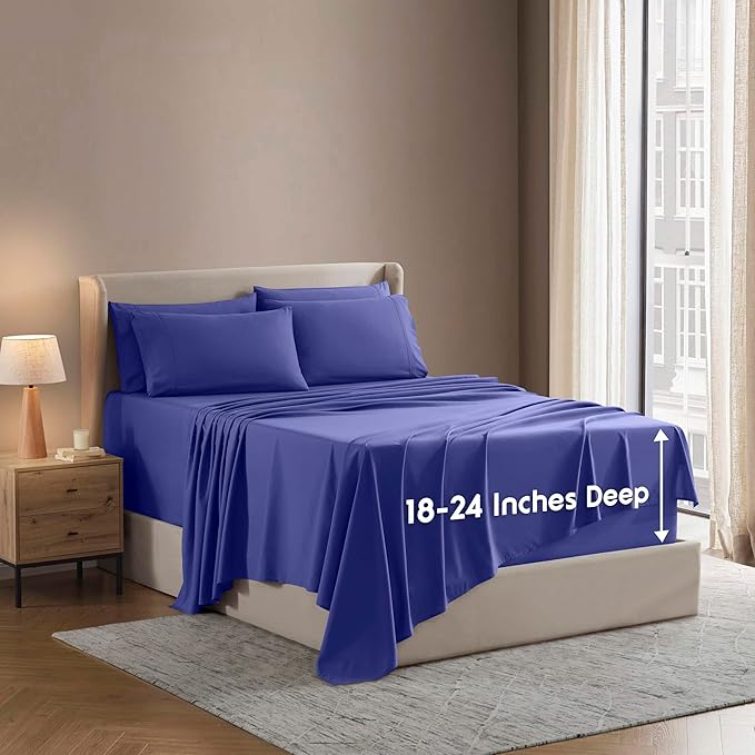 Nestl Extra Deep Twin XL Sheet Set - 4 Piece Breathable & Cooling Sheets - Hotel Luxury Bedding Set w/18-24 Inch Deep Pockets - Easy & Secure Fit - Super Soft, Wrinkle Free & Comfy - Royal Blue