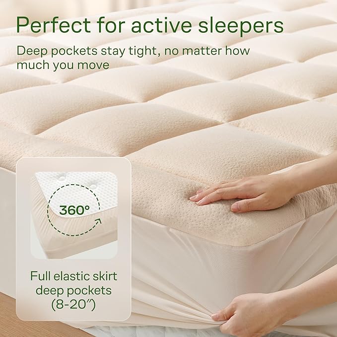 Niagara Sleep Solution Ultra Soft Queen Size Mattress Topper - Viscose Made from Bamboo Pillow Top Mattress Pad for Back Pain Relief - Naturally Cooling for Hot Sleepers, Beige
