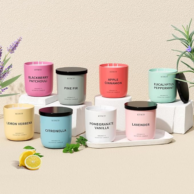 Pine Scented Candle for Home - 3-Wick 14.1oz 80-Hour Long Burning, Non-Toxic Soy Wax Candles - Aromatherapy Candle for Positive & Relaxation, Crisp Woody Forest Scent for Home Decor