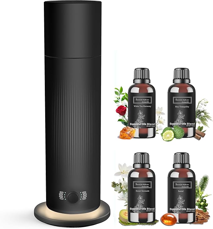 Waterless Essential Oil Diffuser, Scent Air Machine for Home with 4x30ml Hotel Scent Oil Sets, Covers Up to 1000 Sq.Ft, Adjustable Mist & Timer, Hotel and Commercial Use