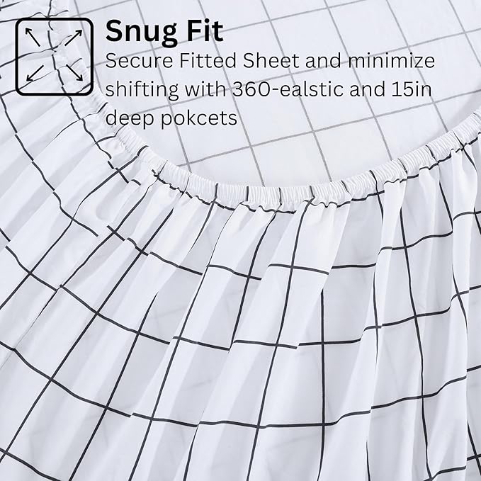 Casa Platino Bed Sheets California King Size, Pre-Washed Ultra Soft & Breathable California King Bed Sheets Set, 100% Hydro-Brushed Microfiber Cooling Sheets Deep Pocket - Windowpane
