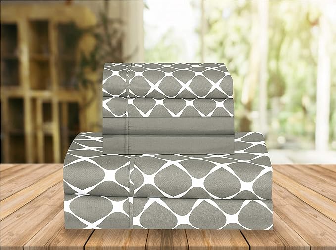 Elegant Comfort Luxury Soft Bed Sheets Bloomingdale Pattern - 1500 Premium Hotel Quality Microfiber Softness Wrinkle and Fade Resistant (6-Piece) Bedding Set, California King, Grey