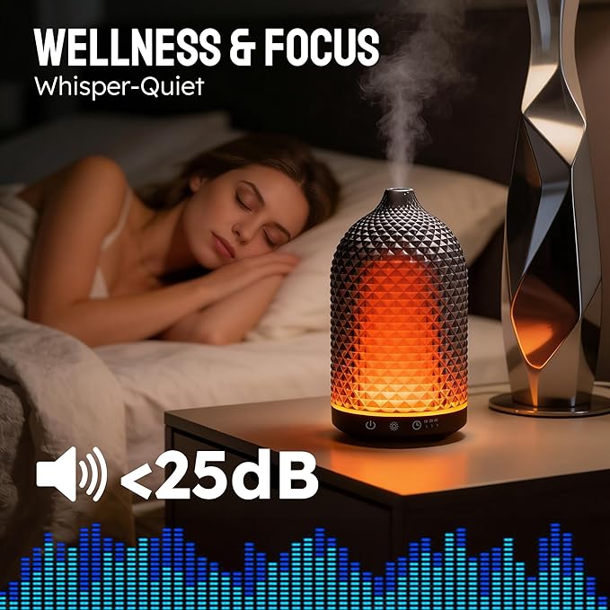 Essential Oil Diffuser 150ml,Glass Aromatherapy Diffuser with Ultrasonic Cool Mist, 7 Color LED Lights, 1/2/4H Timer, Quiet Auto Shut-Off Oil Diffuser for Bedroom, Home, Office (Black)