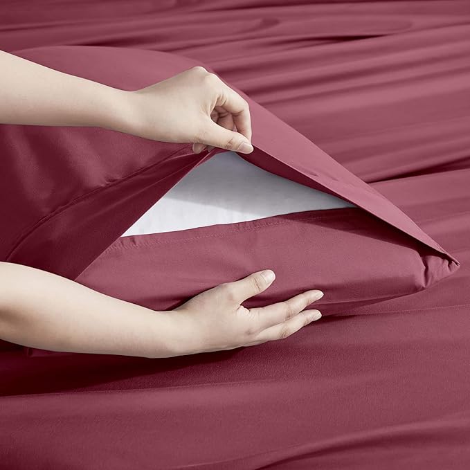 Nestl Extra Deep Twin XL Sheet Set - 4 Piece Breathable & Cooling Sheets - Hotel Luxury Bedding Set w/18-24 Inch Deep Pockets - Easy & Secure Fit - Super Soft, Wrinkle Free & Comfy - Burgundy Red