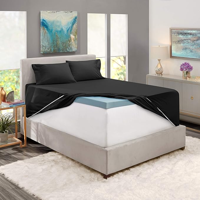Hearth & Harbor Extra Deep Pocket Sheets - Fits Mattress 18-24 Inches Deep - Extra Deep Pocket Twin XL Sheets Sets - 4 Piece Twin XL Size - Black