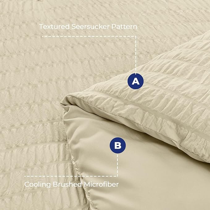 HYMOKEGE Oatmeal Full Size Comforter Sets Seersucker 7 Pieces, All Season Luxury Bed in a Bag for Bedroom, Bedding Set with Comforter, Sheets, Pillowcases & Shams