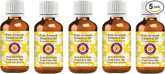Deve Herbes Pure Aniseed Essential Oil (Pimpinella anisum) Steam Distilled (Pack of Five) 100ml X 5 (16.9 oz)