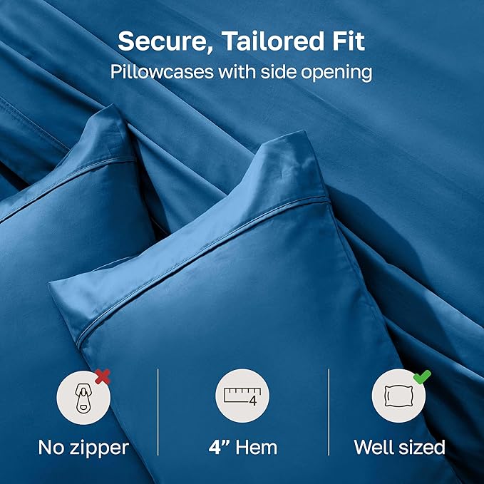 California Design Den King Size Pillow Cases Set of 2-400 Thread Count Sateen, Natural 100% Cotton Pillowcases King, Soft, Roomy and Breathable - Cobalt Blue