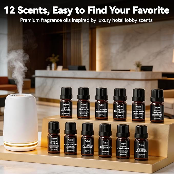 Hotel-Inspired Fragrance Oil Set- 12 x 5 mL Easy to Explore, Easy to Find Your Favorites, Essential Oils for Home for Diffuser My Way Diffuser Oil