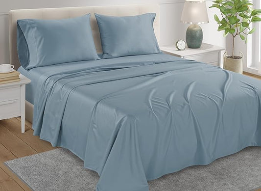 100% Egyptian Cotton Sheets For California King Size Bed, 800TC Sateen Weave CalKing Sheet Set, 15" Deep Elasticated Sheet & Pillowcase Sets, Soft & Comfy Naturally Cool & Breathable - French Blue