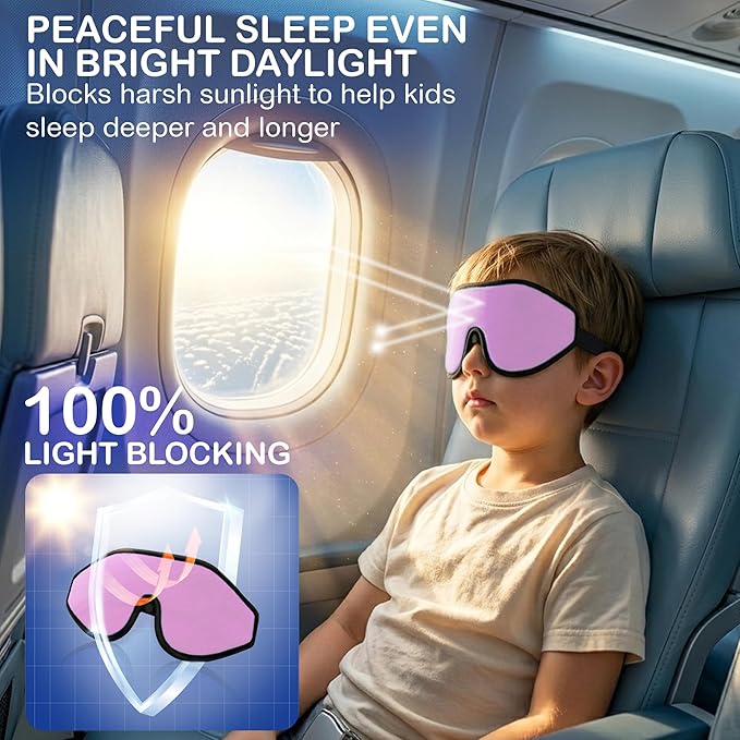 3D Sleep Mask for Kids, Light Block Sleeping Blindfold Memory Foam Contoured Eye Mask for Sleep, Adjustable Strap Eye Cover and Travel Sleep Mask for Boys Girls,Light Blue