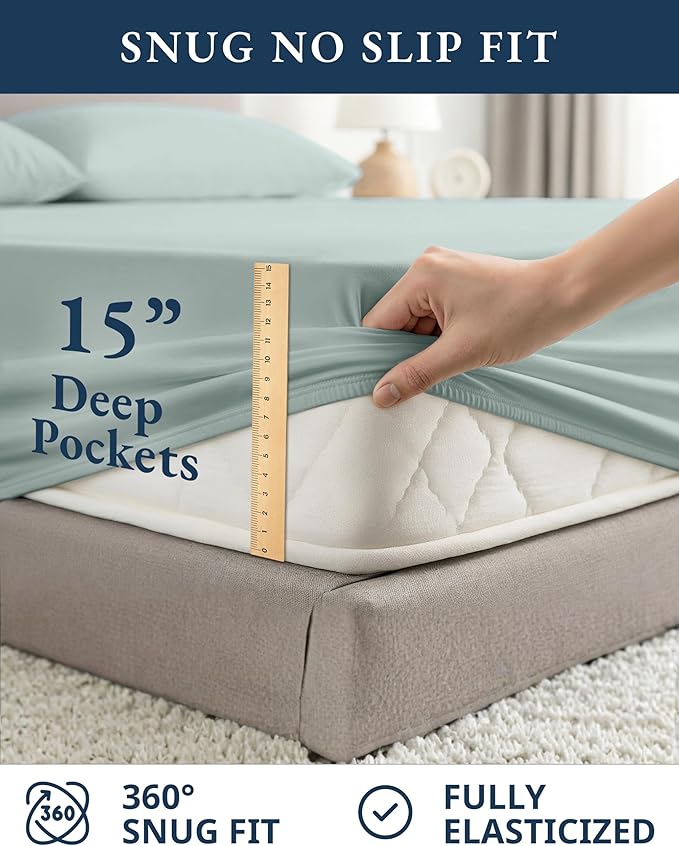 LANE LINEN 100% Organic Cotton Full Sheets Set 4-Piece Pure Percale Soft Bedding Breathable Fits Mattress Upto 15" Deep - French Blue