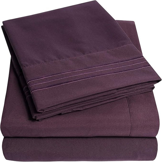 1500 Supreme Collection California King Sheet Sets Purple- Luxury Hotel Bed Sheets and Pillowcase Set for California King Mattress - Extra Soft, Elastic Corner Straps, Deep Pocket Sheets Purple