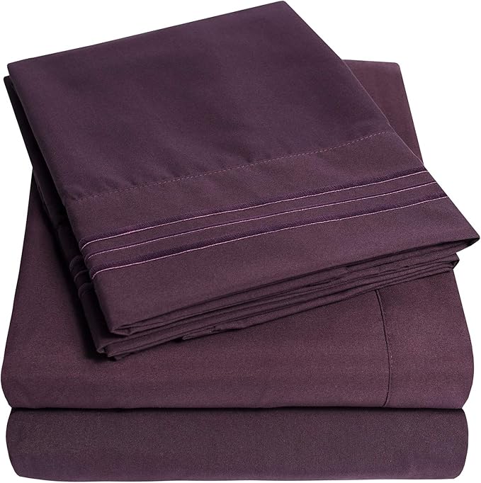 1500 Supreme Collection Full Sheet Sets Purple- Luxury Hotel Bed Sheets and Pillowcase Set for Full Mattress - Extra Soft, Elastic Corner Straps, Deep Pocket Sheets, Full Purple