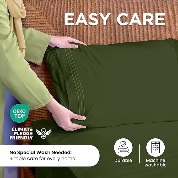 ROYALE LINENS 3 Piece Twin Sheets Set - Soft Brushed 1800 Microfiber Bedding - 1 Fitted and 1 Flat Sheet, 1 Pillow case - Wrinkle Free & Fade Resistant - Hotel Luxury Bed Sheets (Hunter Green, Twin)