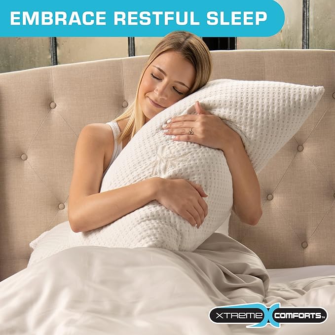 Xtreme Comforts GREENGUARD Certified Queen Pillows for Sleeping (2 Pack) | Adjustable Shredded Memory Foam Pillows with Removable Cover | Support for Side, Back & Stomach Sleeper