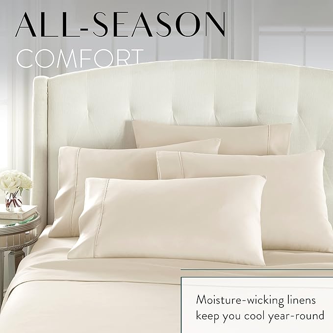 Danjor Linens Twin Bunk Bed Sheets w/ 2 Pillowcases, Lightweight Brushed Microfiber Deep Pockets, 4 Piece Fitted Bedding Sets, Cream