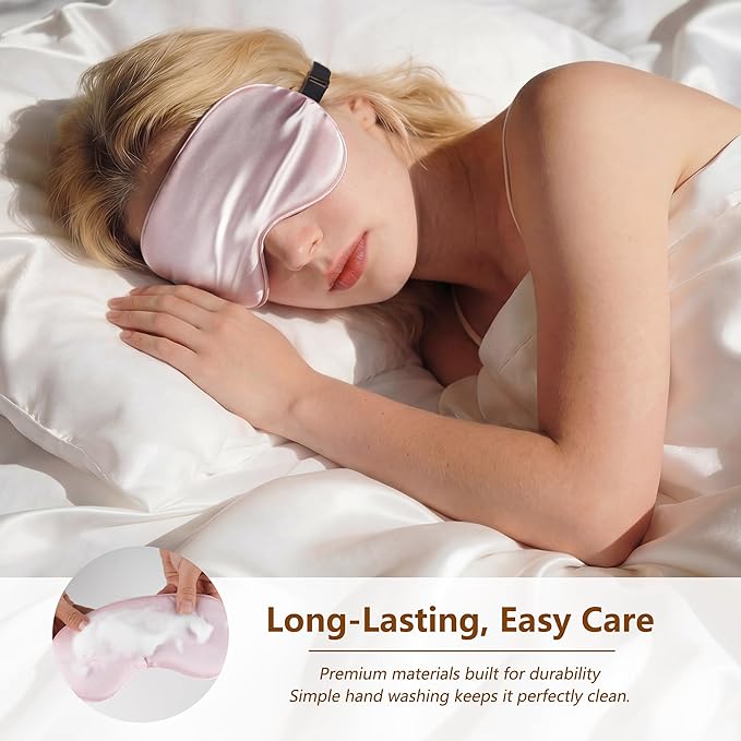 Sleep Mask Silk Eye Mask for Men Sleeping Mask, Adjustable Elastic Strap for Night Shading Sleep Mask, Soft and Comfortable for Both Men and Women (Pink, 2 Packs)