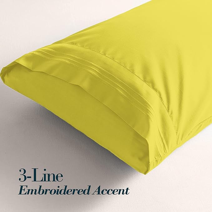 Mocassi 2-Piece Premium Standard/Queen Pillowcase Set 1800 Series Hotel Quality Microfiber - Soft and Breathable with 3-Line Embroidery Wrinkle and Stain Resistant, Easy Care, 20" x 30", Yellow