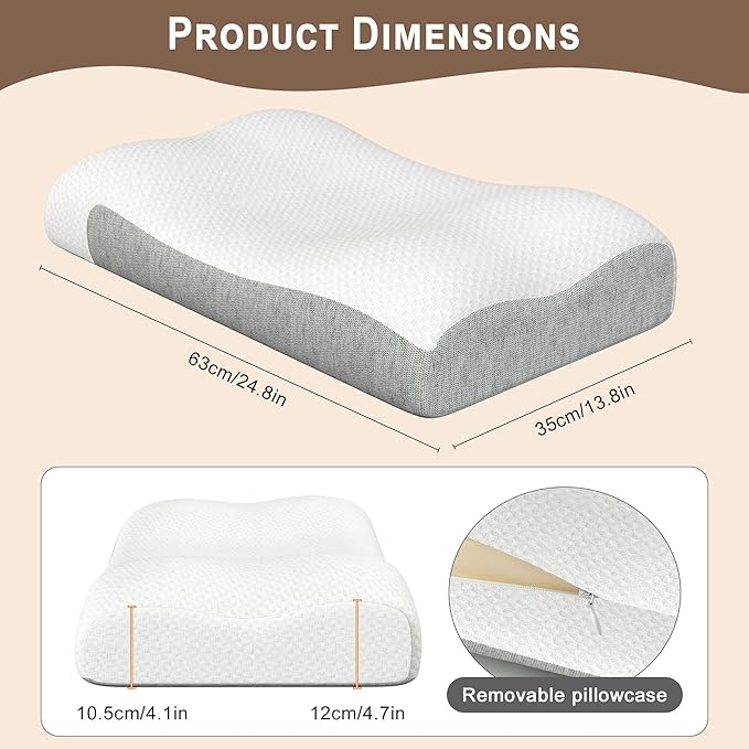 Cervical Memory Foam Pillow for Neck Pain Relief – Ergonomic Contour Pillow for Side, Back & Stomach Sleepers – Eco-Friendly & Durable