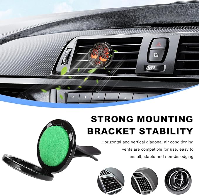 KVAEY 2PCS 30mm Car Diffuser Vent Clips, Tree of Life Aromatherapy Essential Oil Diffuser Locket with 12 Felt Pads, Stainless Steel Car Diffuser Locket Air Freshener (Style1)