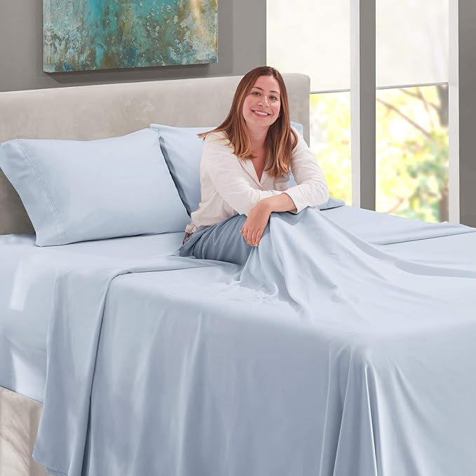 Nestl Full Size Sheet Set, 4 Piece Extra Deep Pocket (18-24 inches), Microfiber, Hotel Luxury, Soft, Breathable, Wrinkle-Free, Easy to Care, Ice Blue