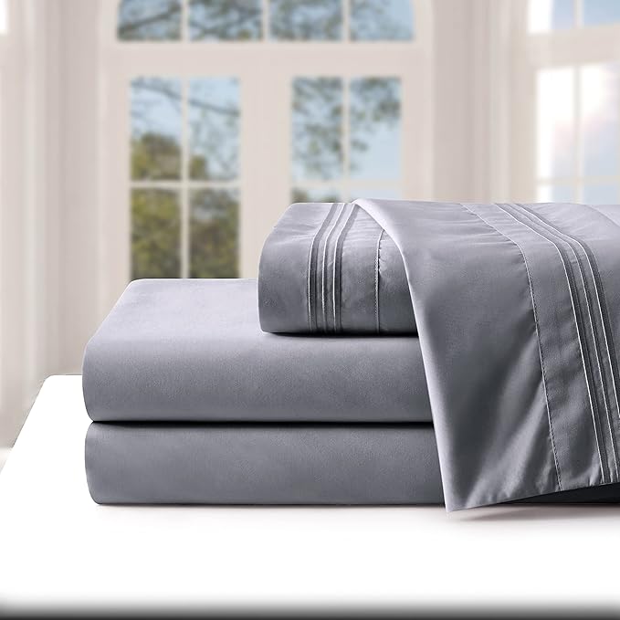 Manyshofu Extra Deep Pocket Twin Sheets Set - Hotel Luxury 1800 Thread Count Sheets & Pillowcases - Kids Bedding Set up to 24" Mattress - Grey Bed Sheets 18-24 Inch Deep Pockets - 3 Piece
