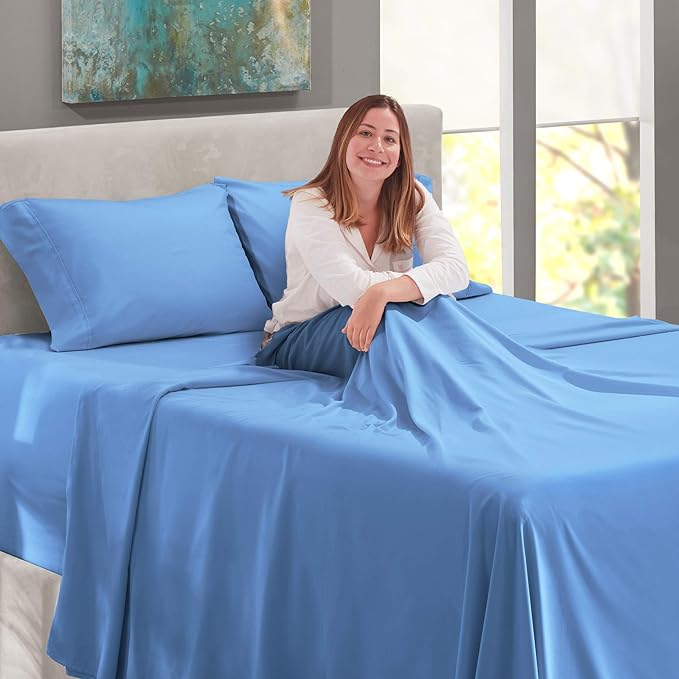 Nestl Full Size Sheet Set, 4 Piece Extra Deep Pocket (18-24 inches), Microfiber, Hotel Luxury, Soft, Breathable, Wrinkle-Free, Easy to Care, Calm Blue