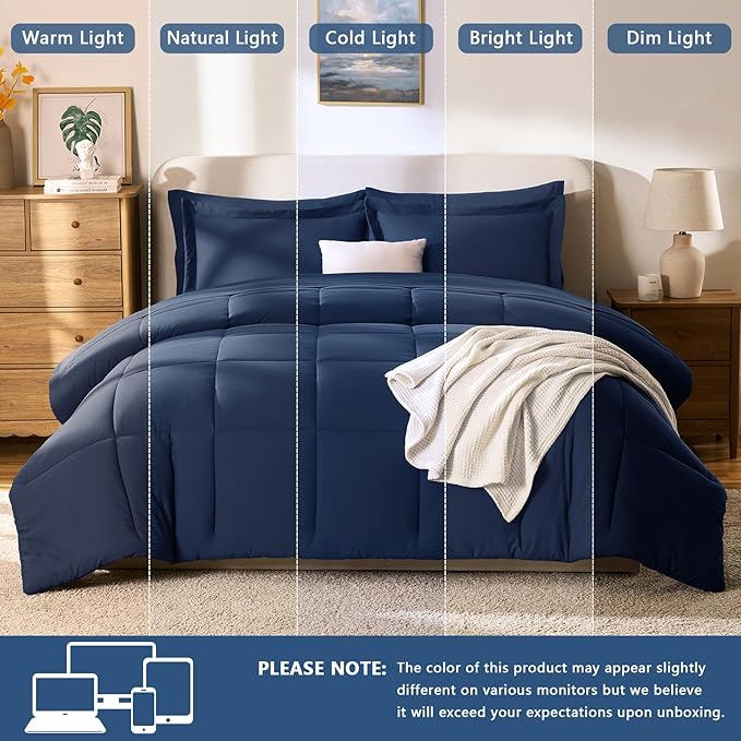 CozyLux Twin XL Comforter Set Navy Blue - 5 Pieces Twin XL Bed in a Bag Set, Soft Bedding Sets Bed Set Extra Long for All Season with Comforter, Flat Sheets, Fitted Sheet, Pillowcase &Pillow Sham
