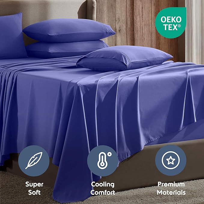 Nestl Extra Deep Full Sheet Set - 6 Piece Breathable & Cooling Sheets - Hotel Luxury Bedding Set w/18-24 Inch Deep Pockets - Easy & Secure Fit - Super Soft, Wrinkle Free & Comfy - Royal Blue
