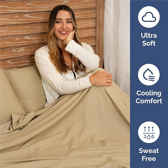 Split King 7 Piece Sheet Set - Comfy, Breathable & Cooling - Soft Hotel Luxury Bedding for Women, Men, Kids, Teens & Children - 1 Flat & 2 Fitted Sheets & 4 Pillowcases w/ Deep Pockets - Heathered Tan
