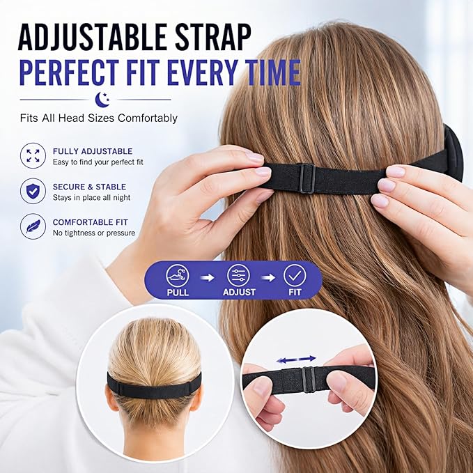 Cool Touch Cotton Eye Sleep Mask for Men & Women, Soft & Breathable, Pressure-Free Design for Side Sleepers, Adjustable Light Blocking Mask for Sleeping, Travel & Naps (Gray)