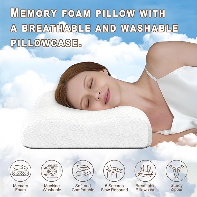 Cervical Memory Foam Pillow for Neck Pain Relief – Ergonomic Contour Pillow for Side, Back & Stomach Sleepers – Eco-Friendly & Durable
