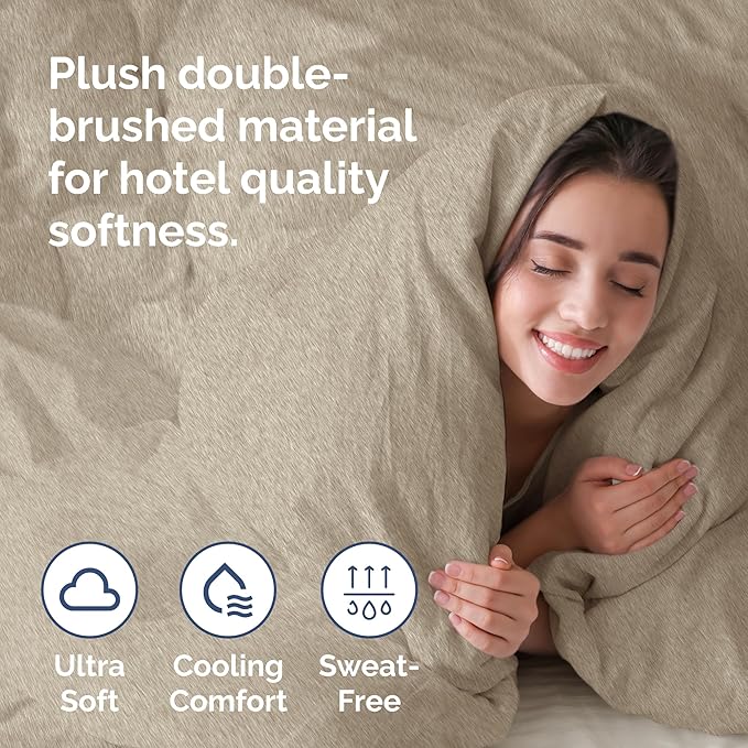 Duvet Cover Full Size Set - Extra Soft Full Duvet Cover 80" x 90" with 2 Pillow Shams - Hotel Luxury, Easy Care & Fade Free with Zipper Closures and Ties - Comfy, Cozy & Breathable (Heathered Beige)