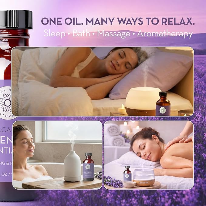 Pure Body Naturals Bulgarian Lavender Essential Oil, 4 Fl Oz - Therapeutic Grade 100% Pure Lavender Essential Oil from Bulgaria – for Diffuser, Aromatherapy & DIY