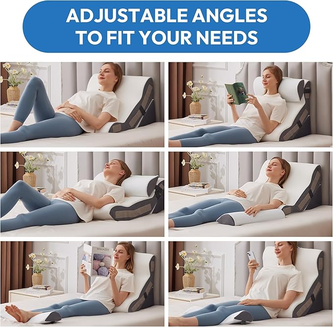 Ahpmeoa 3PCS Wedge Pillow Set for After Surgery, Back Pillow for Bed Sitting up, 10-in-1 Foam Wedge Pillow for Acid Reflux & Back Pain Relief, Post Surgery Pillow for GERD & Snoring, White