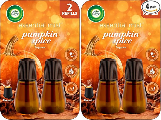 Air Wick Essential Mist Refill, 2 Count, Pumpkin Spice, Fall Scent, Essential Oils, Air Freshener (Pack of 4)