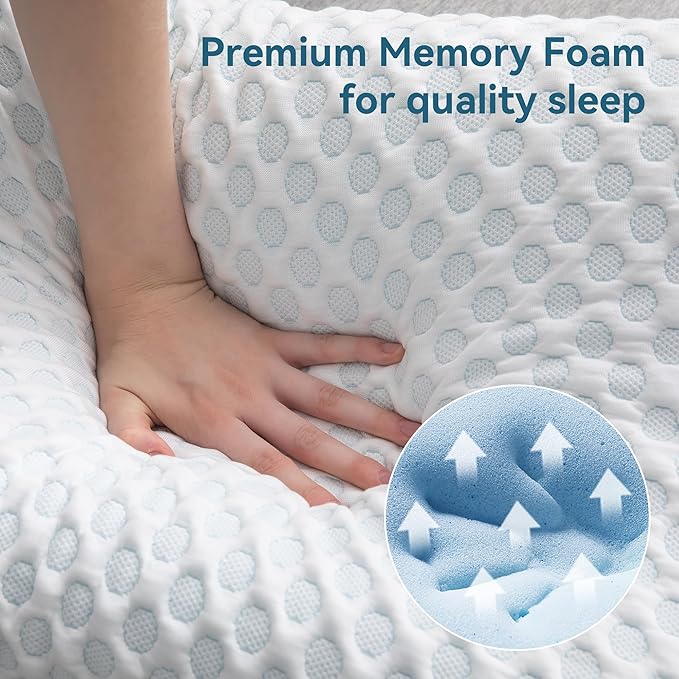 Neck Pillow Memory Foam Contour Pillow for Pain Relief Cervical Pillow for Sleeping, Orthopedic Pillow for Neck and Shoulder Pain, Ergonomic Pillow for Side Back Stomach Sleeper-Queen